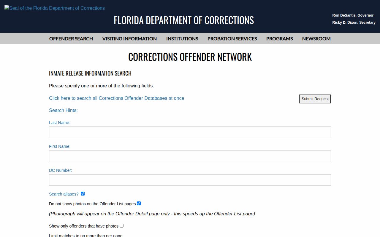 FDC inmate release search for Walton Work Camp discharges