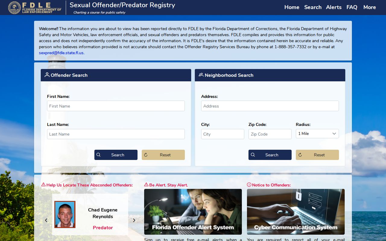 FDLE registry photo channel for qualifying Walton County released people
