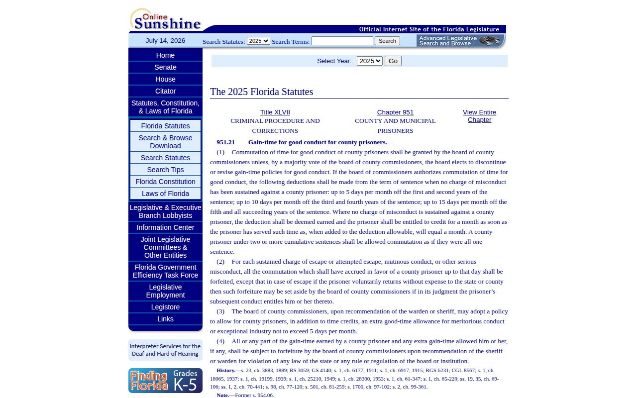 Walton County jail gain-time release-date law
