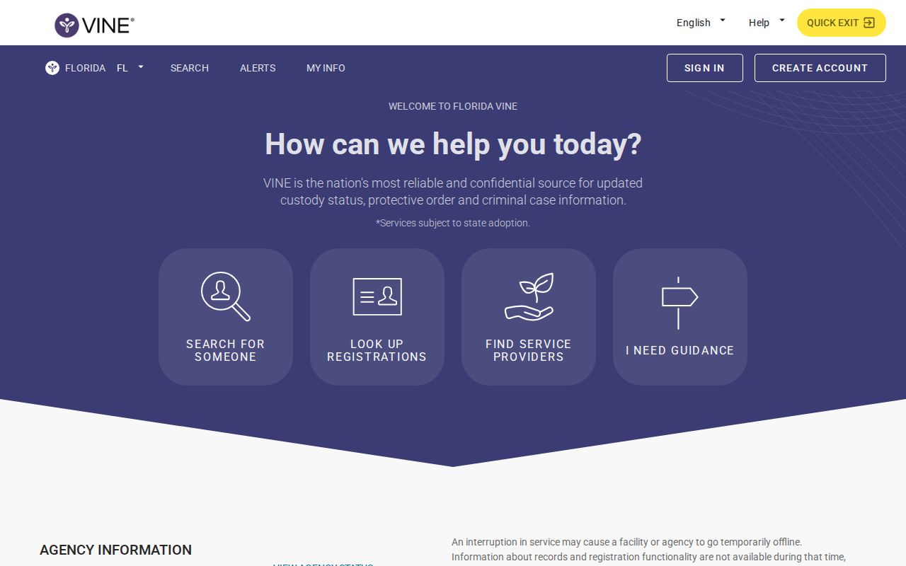 Walton County VINE inmate check Florida landing page