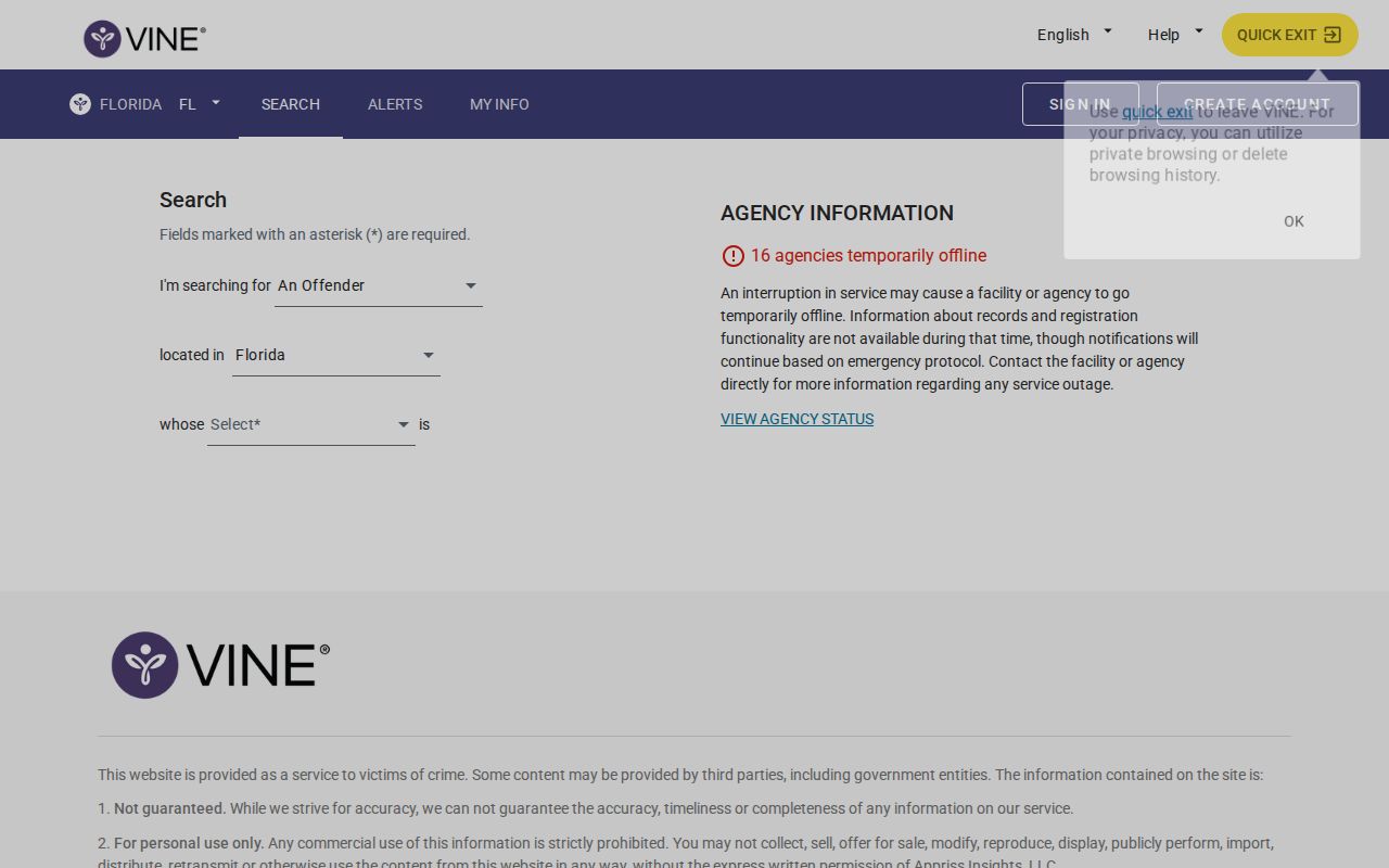 Walton County VINE specific inmate search