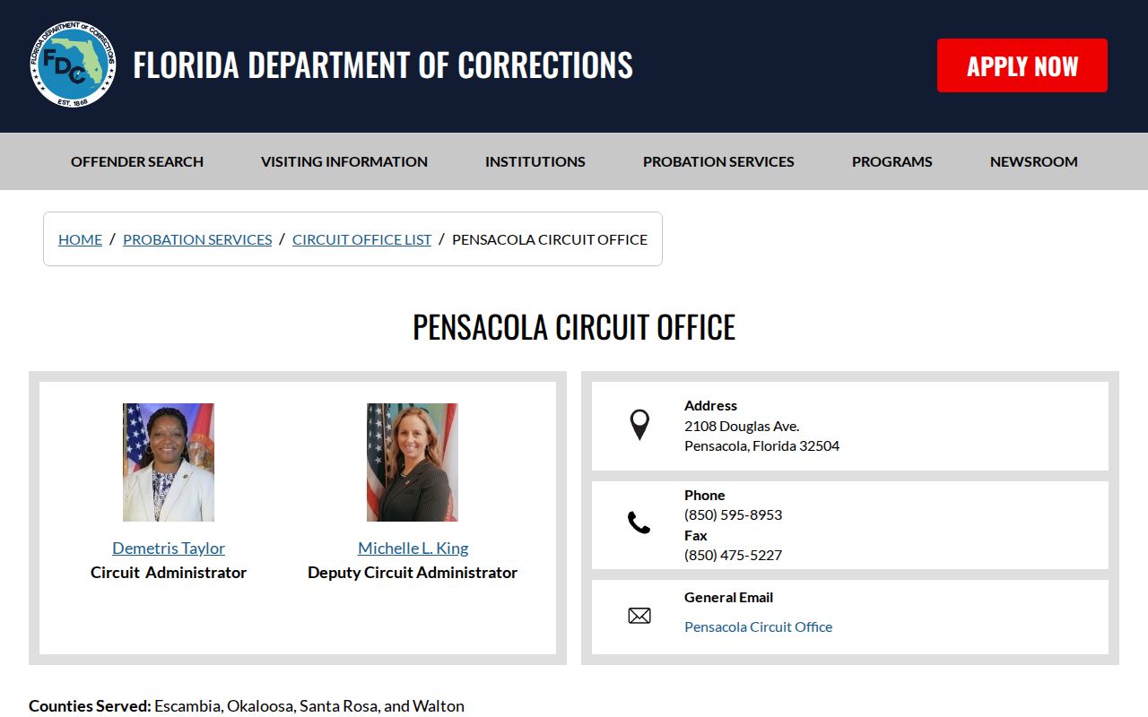 FDC DeFuniak office for Walton County post-release supervision