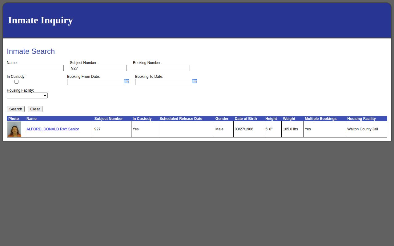 Walton County 24-hour release historical inmate search